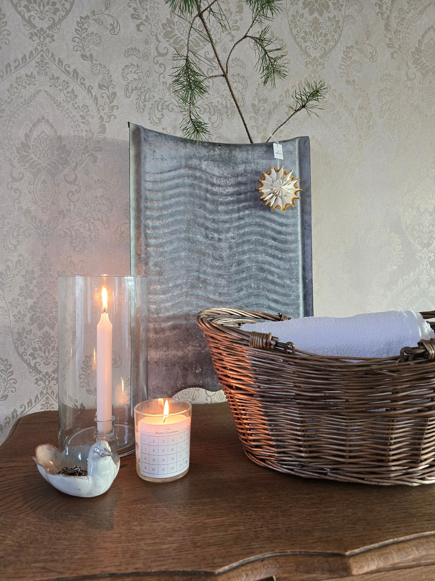 Hoge dinerkaars, rustiek wit Ø:2.2 H:18