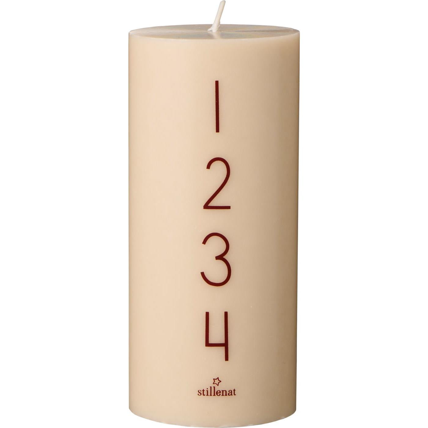 Advent aftelkaars, 1-4, roodbruine cijfers