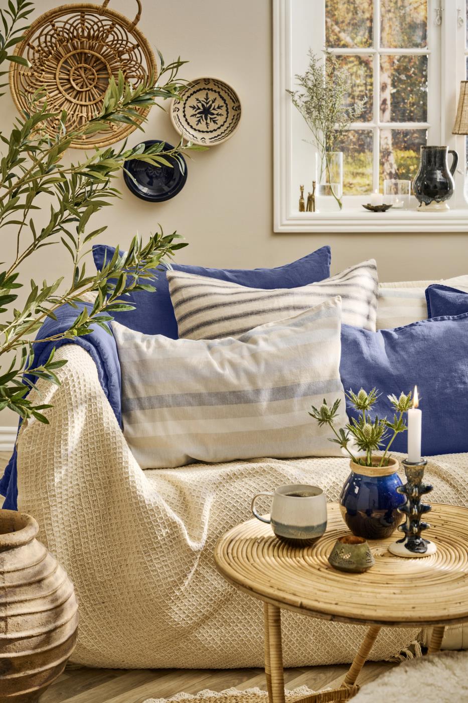 Plaid, crèmekleurig, wafelpatroon