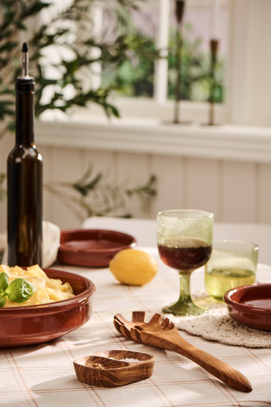 Tafelkleed Theodor, langwerpig, naturel met rustiek bruin ruitjespatroon