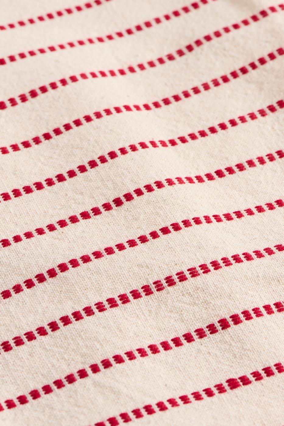 Kussenhoes Holly, naturel met rode geweven strepen