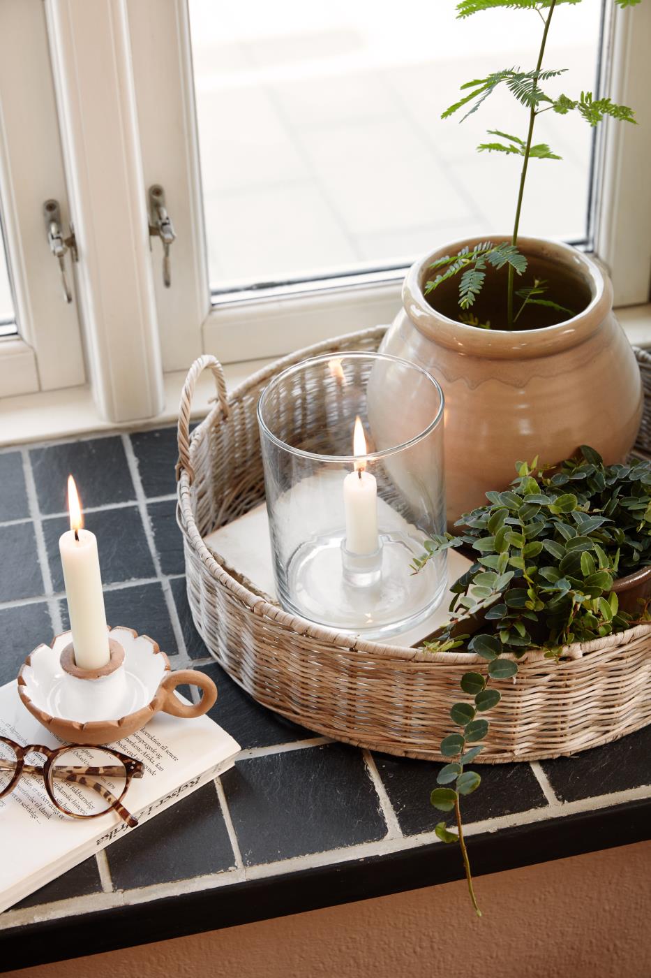 Kaarsenhouder glas, met vaste houder, laag model, Ø2,2kaars