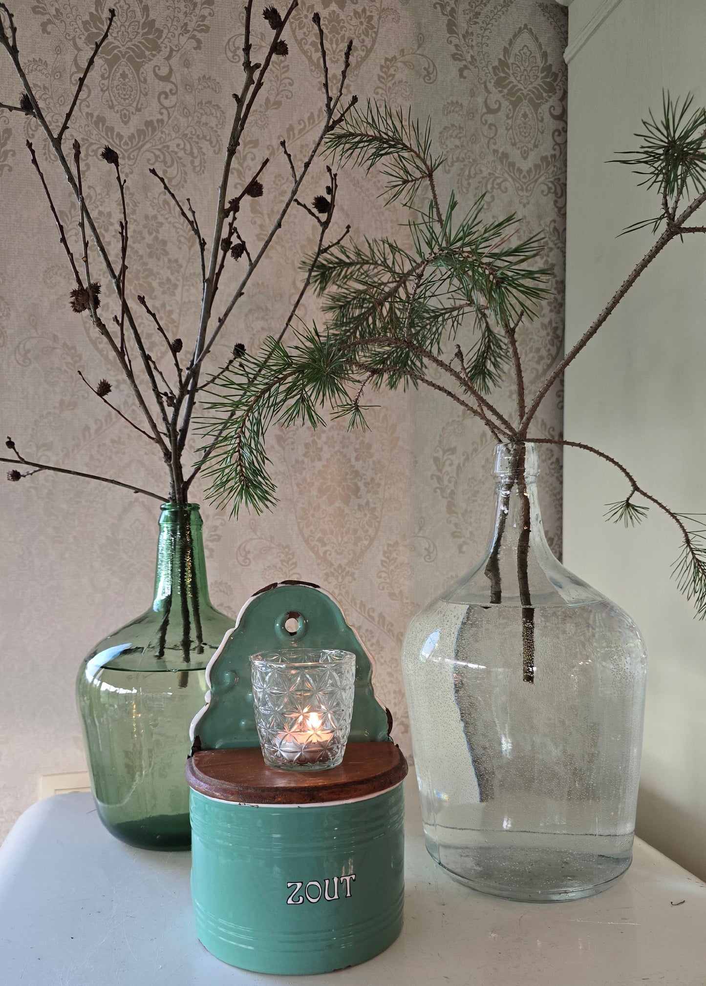 Oude Dame Jeanne fles, groen glas