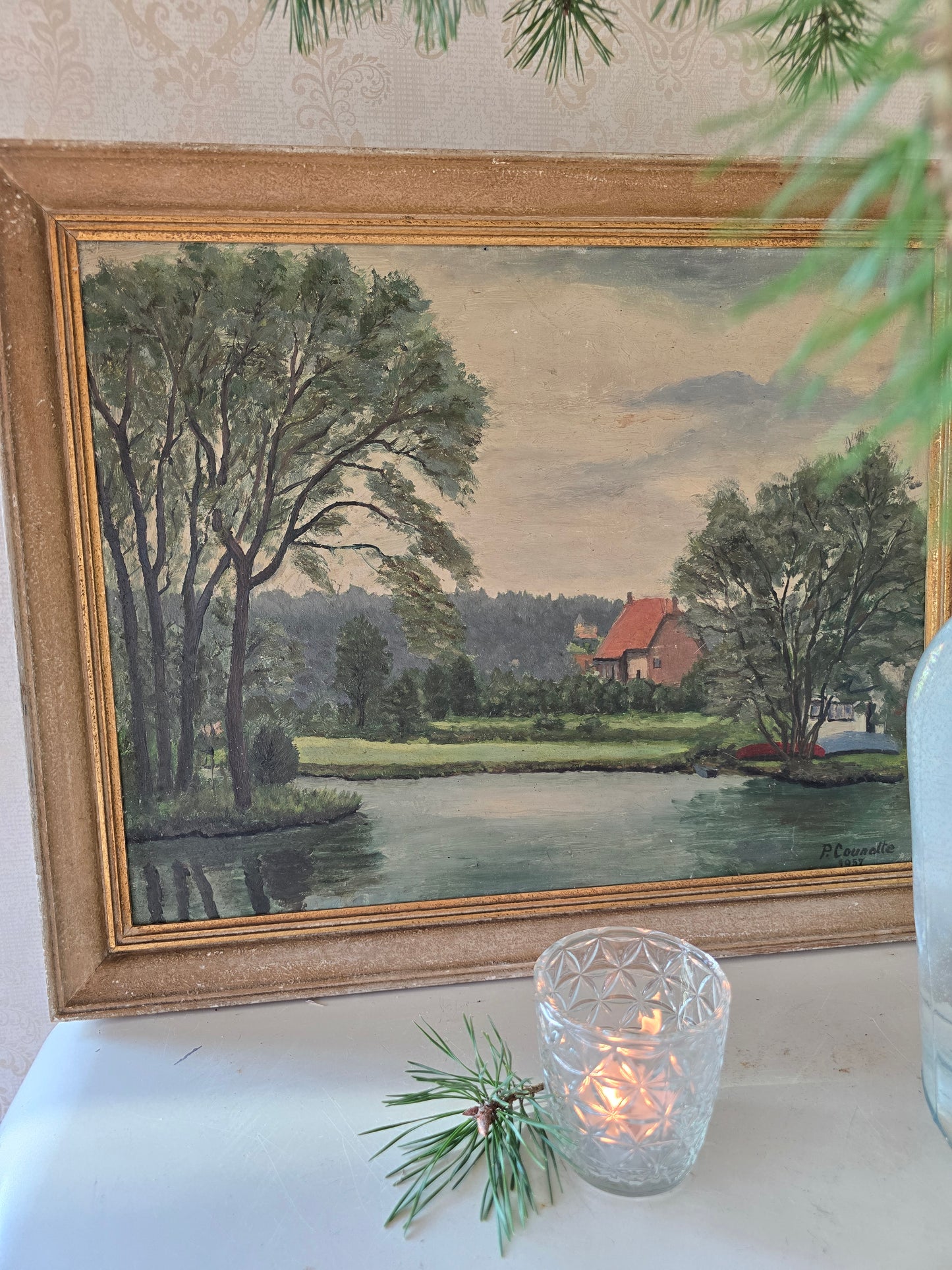 Brocante schilderij in kader