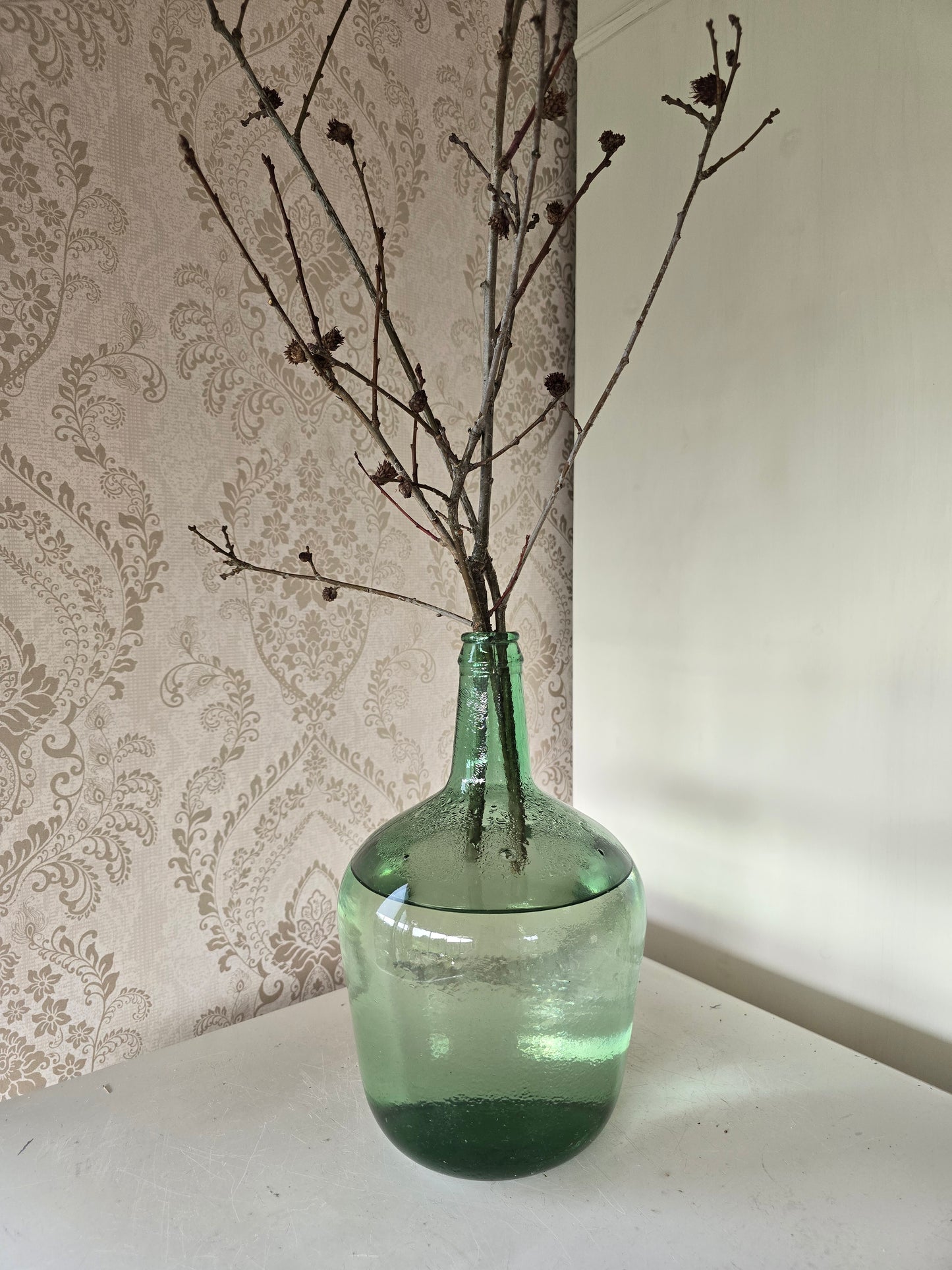 Oude Dame Jeanne fles, groen glas