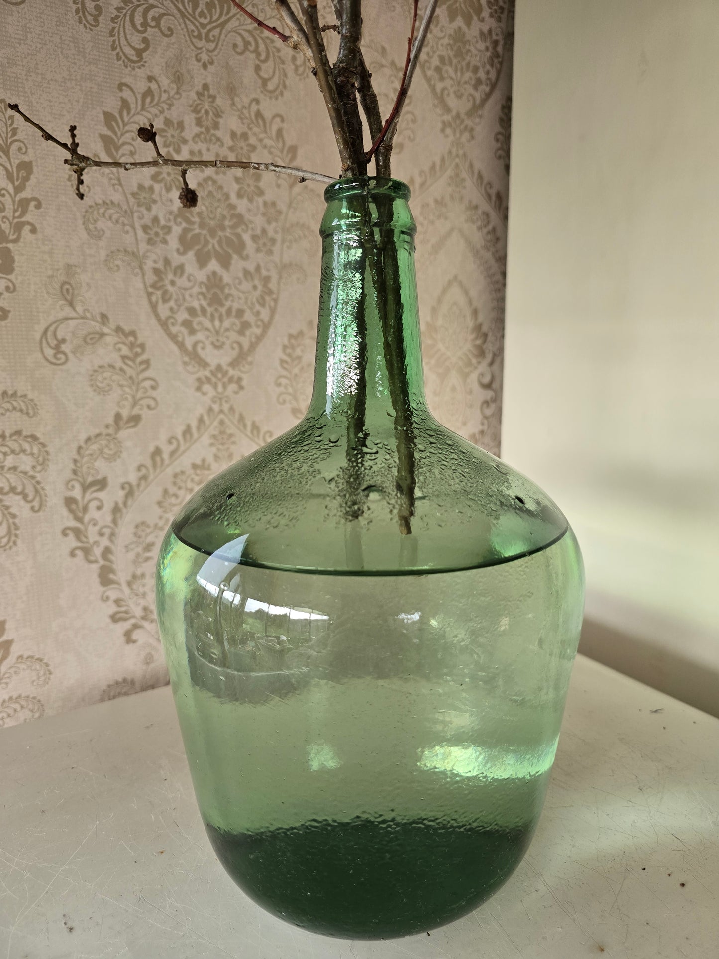 Oude Dame Jeanne fles, groen glas
