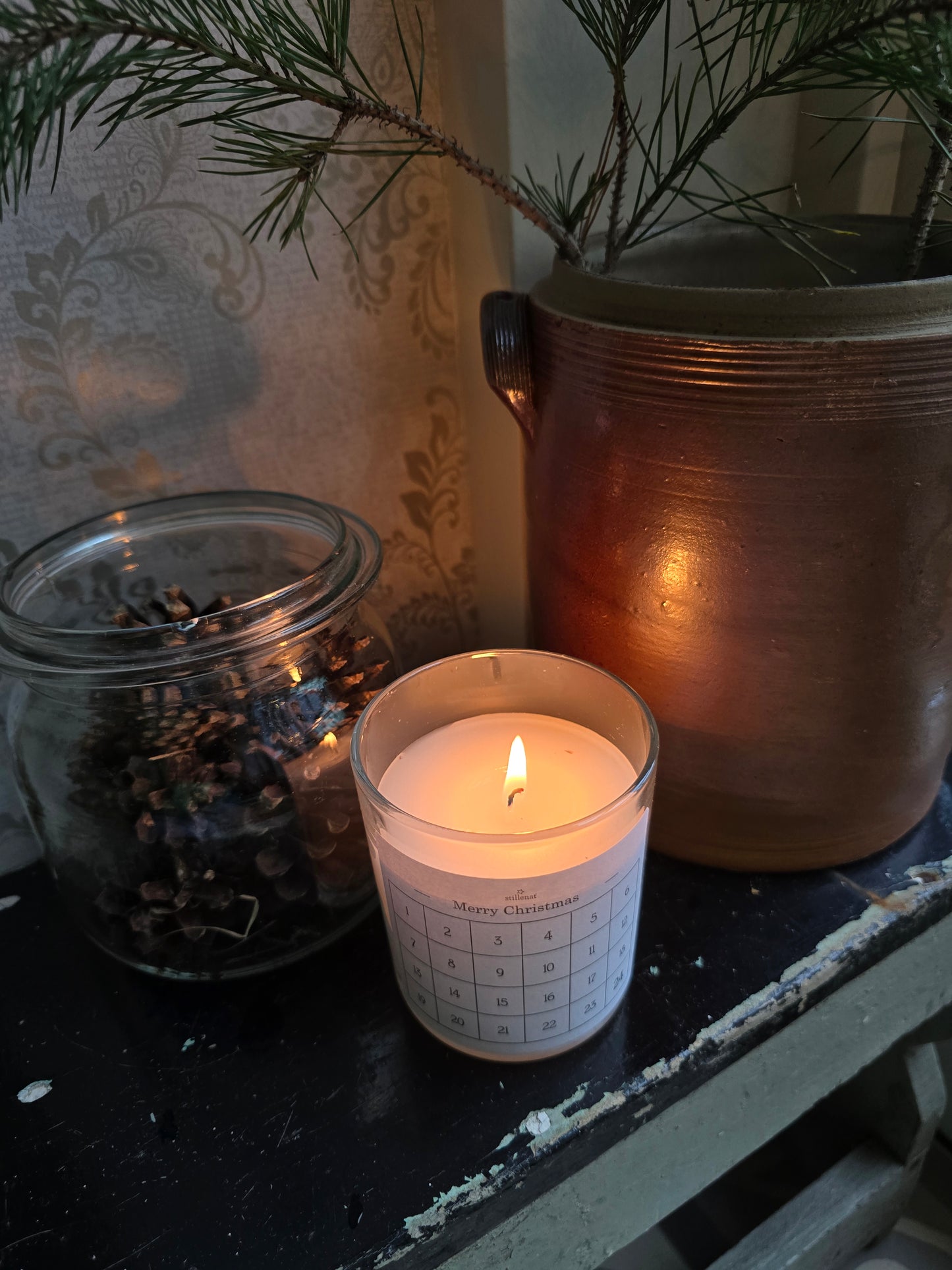 Brocante opstapje, grijs zwart