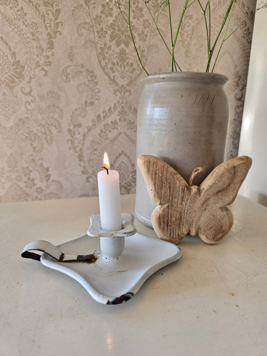 Emaille kaarsenhouder brocante stijl voor binnen en buiten