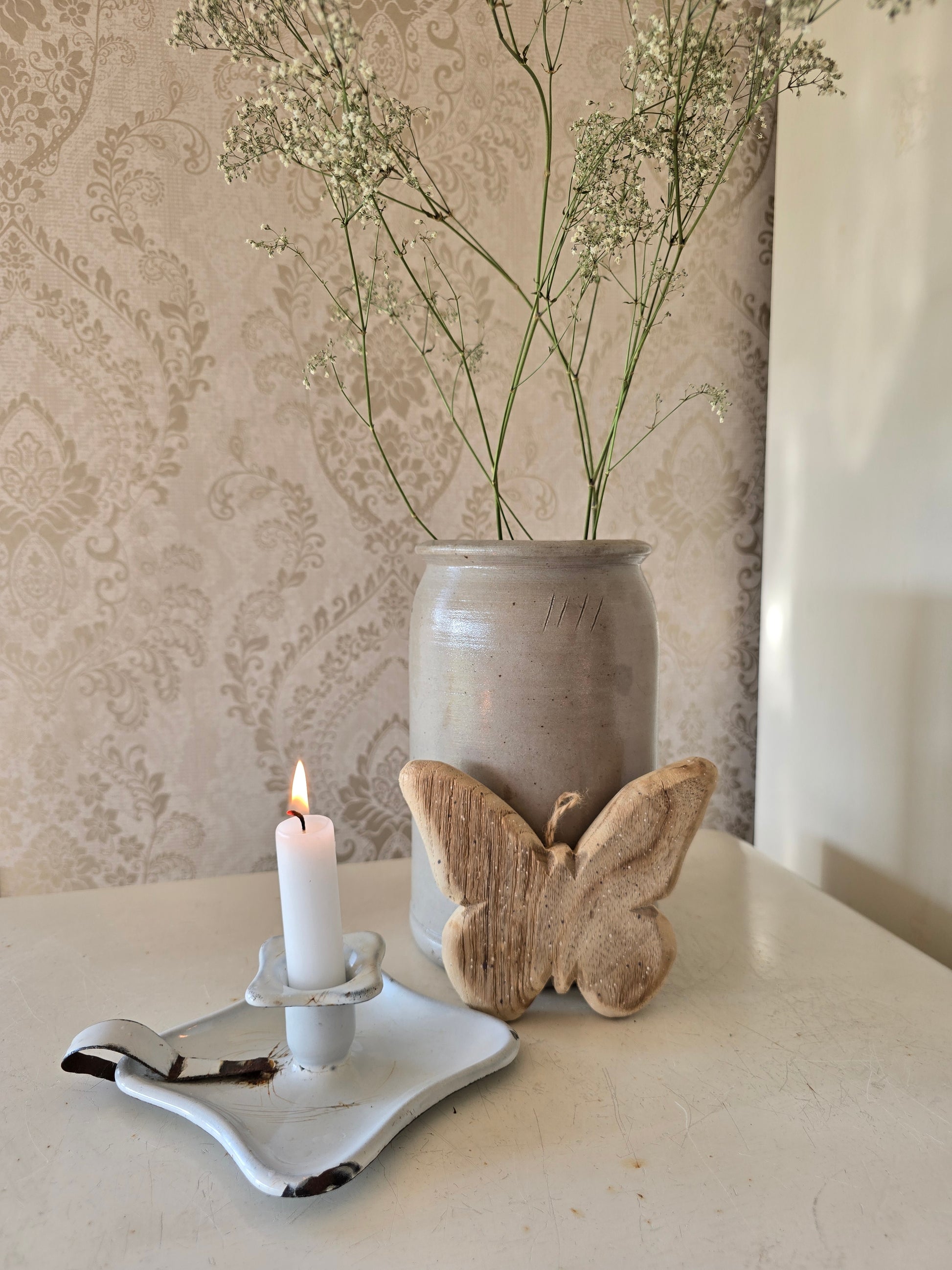 Emaille kaarsenhouder brocante stijl voor binnen en buiten