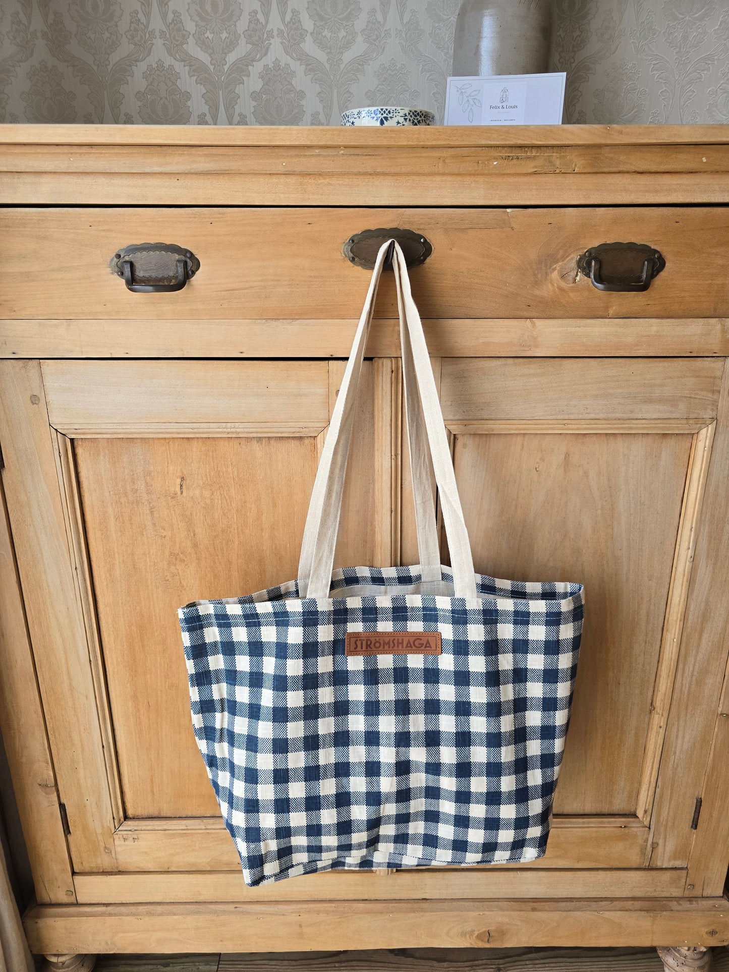 Draagtas, blauw/wit