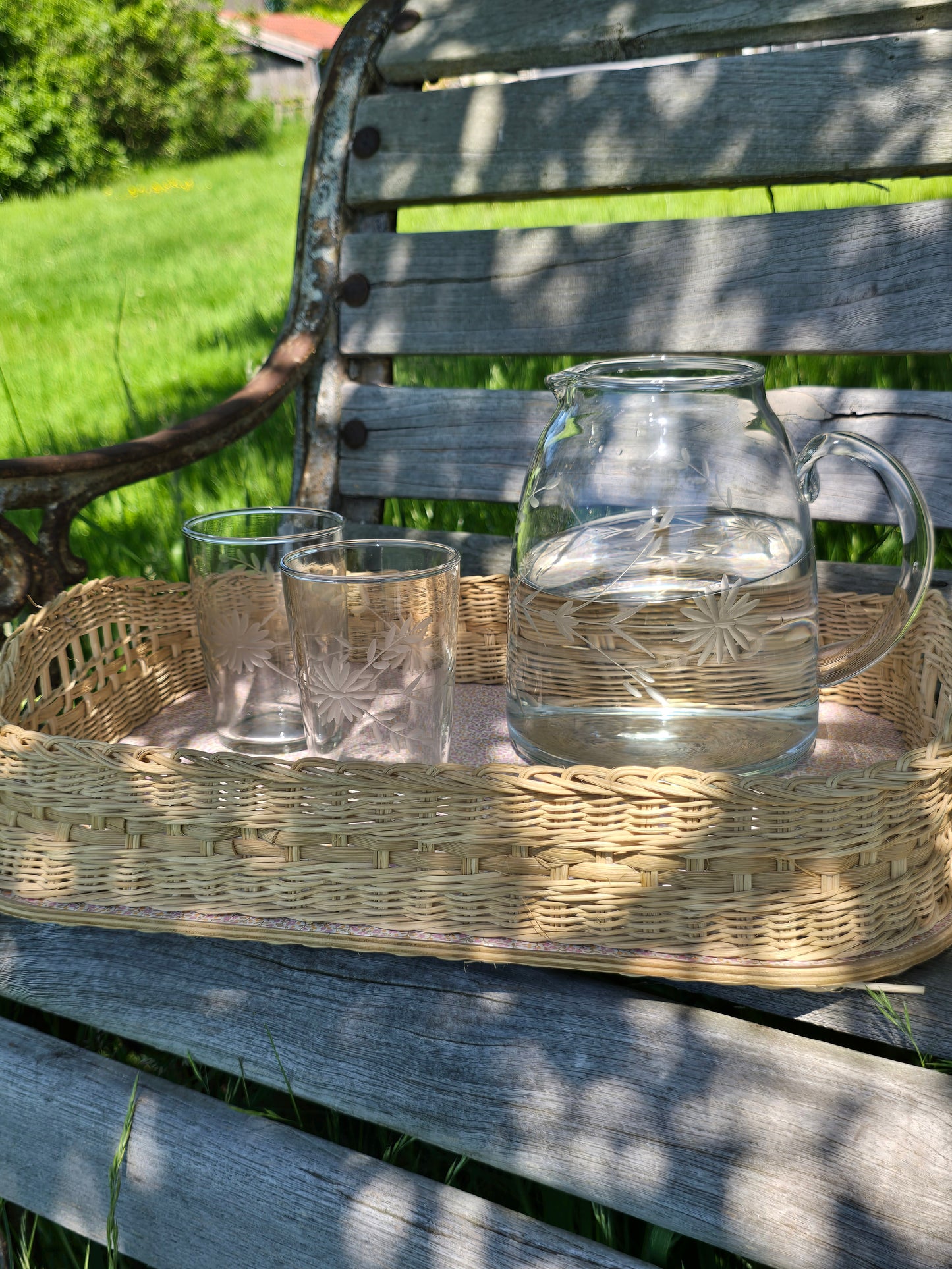Drinkglazen, gegraveerd bloemmotief, set van 6