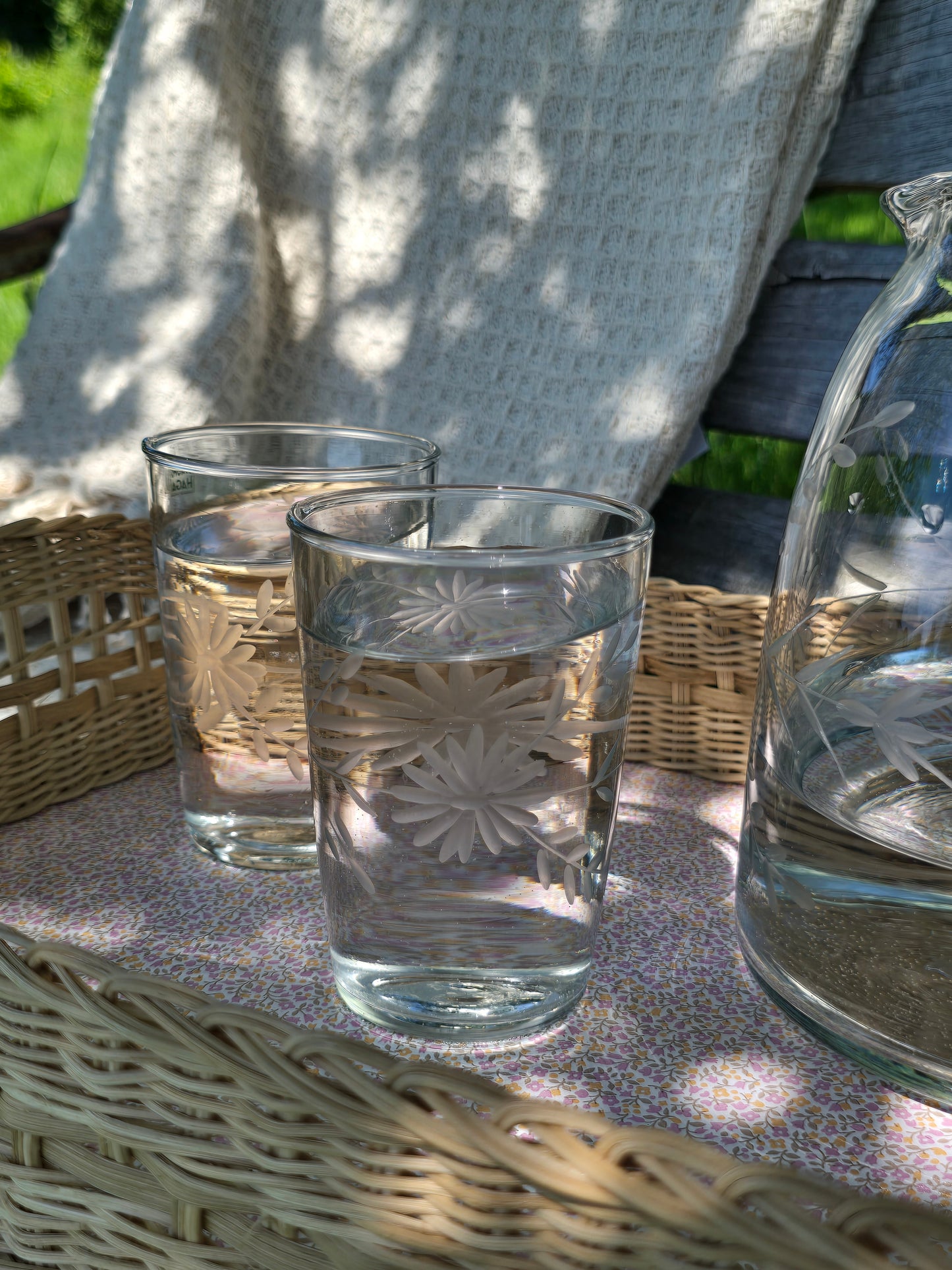 Drinkglazen, gegraveerd bloemmotief, set van 6