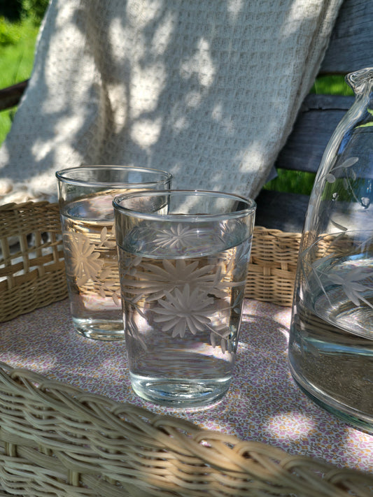 Drinkglazen, gegraveerd bloemmotief, set van 6