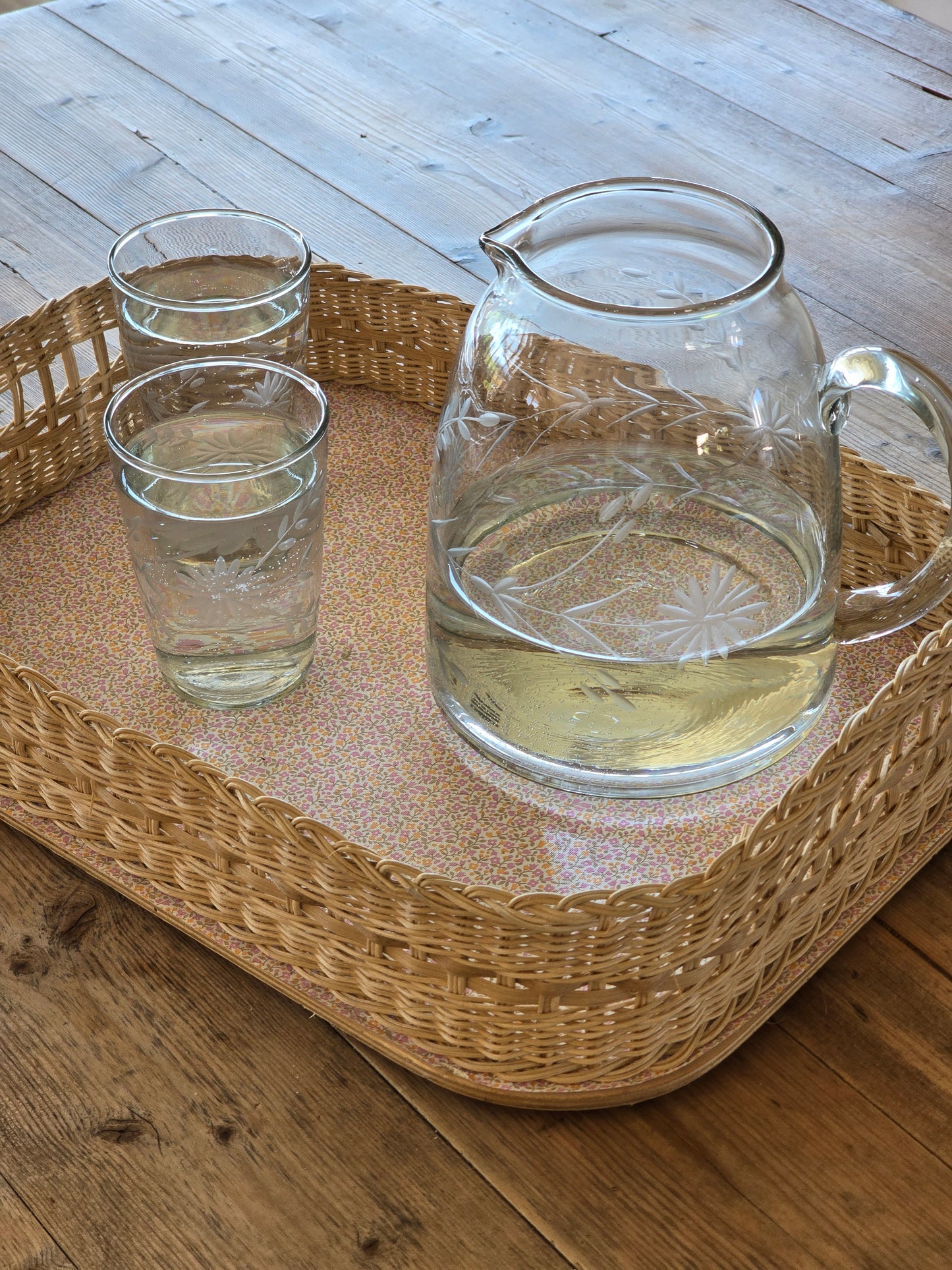 Drinkglazen, gegraveerd bloemmotief, set van 6