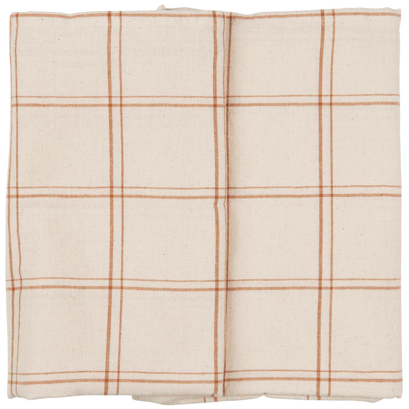 Tafelkleed Theodor, langwerpig, naturel met rustiek bruin ruitjespatroon