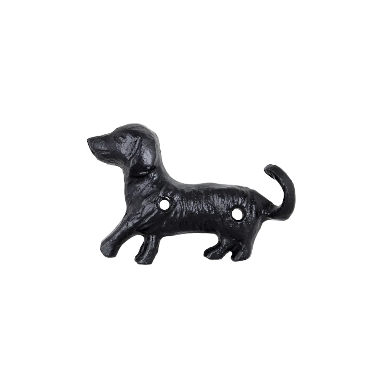 Zwarte gietijzeren muurhaak in de vorm van een teckel dachshund hond