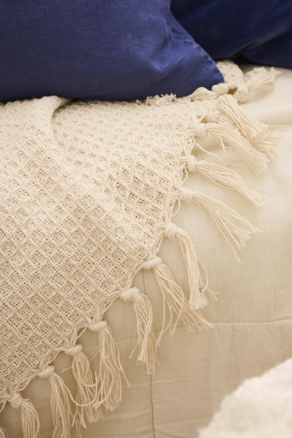 Plaid, crèmekleurig, wafelpatroon