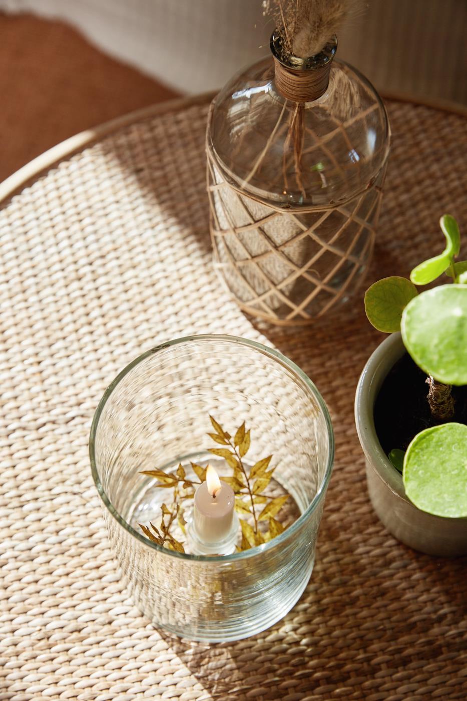 Kaarsenhouder glas, met vaste houder, laag model, Ø2,2kaars